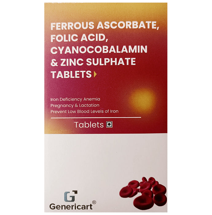Genericart Ferrous Ascorbate,Folic Acid,Cyanocobalamin & Zinc Sulphate Tablet - Classic Derma