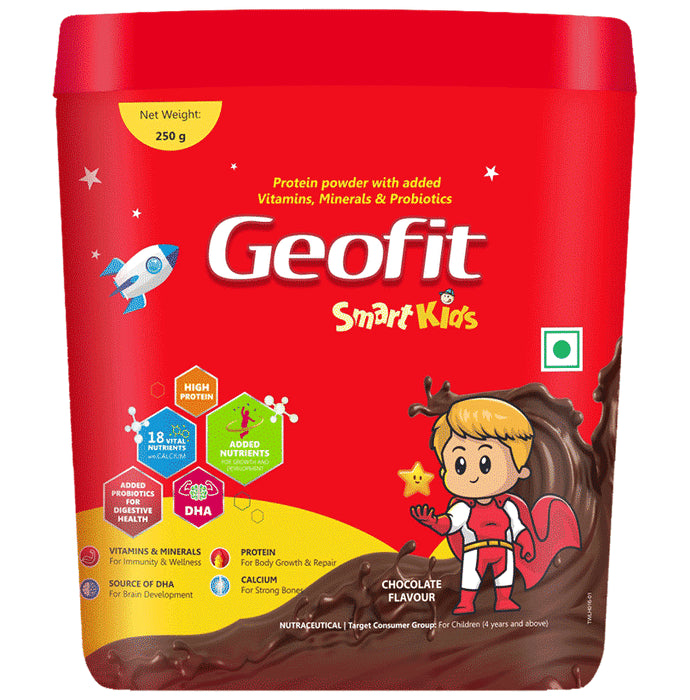 Geofit Kids Protein Powder with DHA,Vitamins & Minerals | Flavour Chocolate - Classic Derma