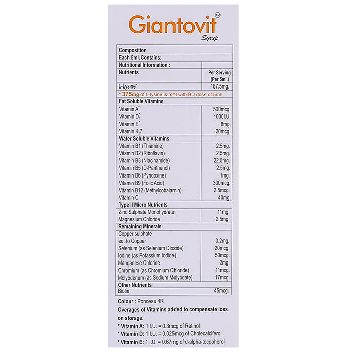 Giantovit Syrup Orange Sugar Free