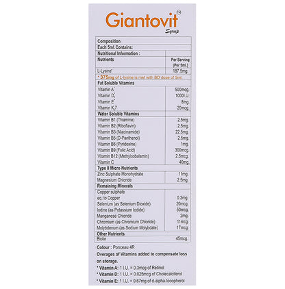 Giantovit Syrup Orange Sugar Free