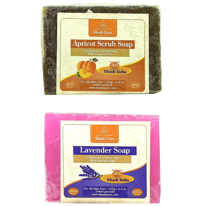 Khadi Pure Combo Pack of Apricot Scrub Soap & Lavender Soap - Classic Derma