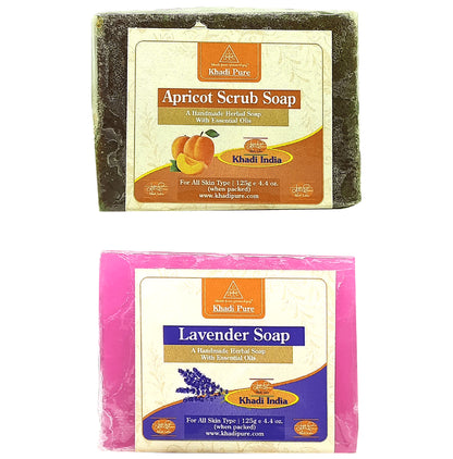 Khadi Pure Combo Pack of Apricot Scrub Soap & Lavender Soap - Classic Derma