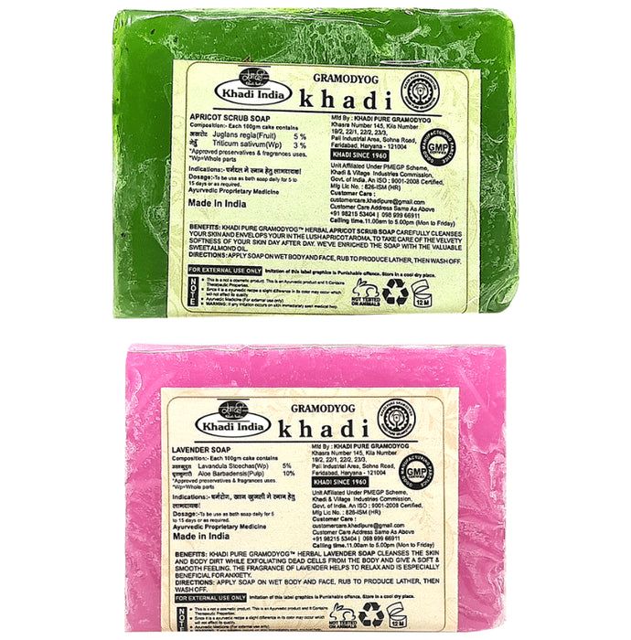Khadi Pure Combo Pack of Apricot Scrub Soap & Lavender Soap