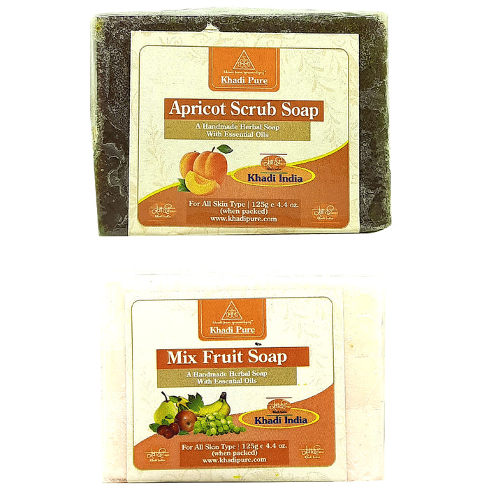 Khadi Pure Combo Pack of Apricot Scrub Soap & Mix Fruit Soap (125gm Each) - Classic Derma