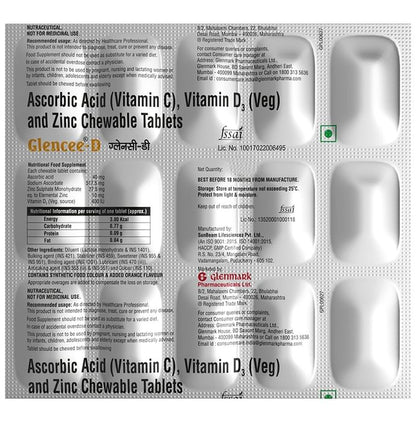 Glencee-D Ascorbic Acid, Vitamin D3 and Zinc Chewable Tablet Orange