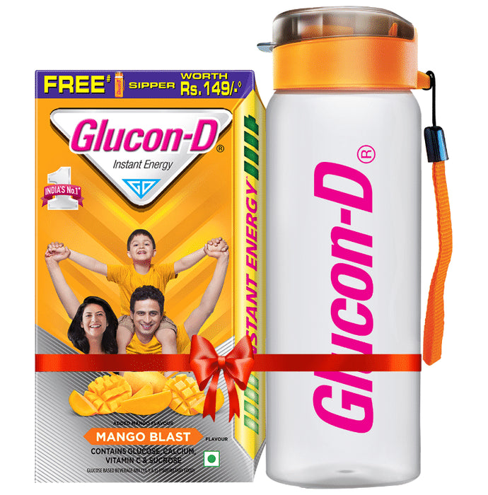 Glucon-D with Glucose, Calcium, Vitamin C & Sucrose | Nutrition Booster Mango Blast with Sipper Free - Classic Derma