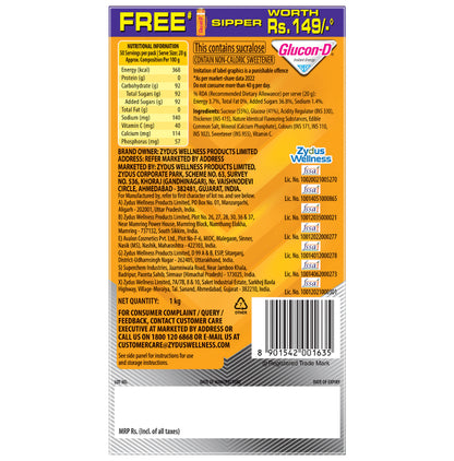 Glucon-D with Glucose, Calcium, Vitamin C & Sucrose | Nutrition Booster Mango Blast with Sipper Free