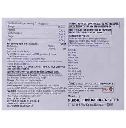 Glucy Shot Glutathione with Vitamin C Oral Solution Sugar Free