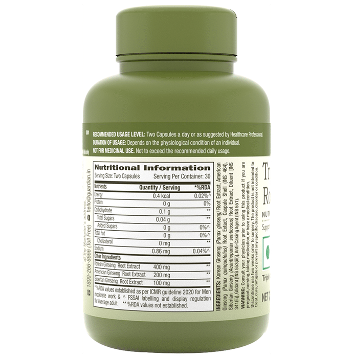GNC Herbal Plus Triple Ginseng Root Capsule | For Energy & Vitality Support