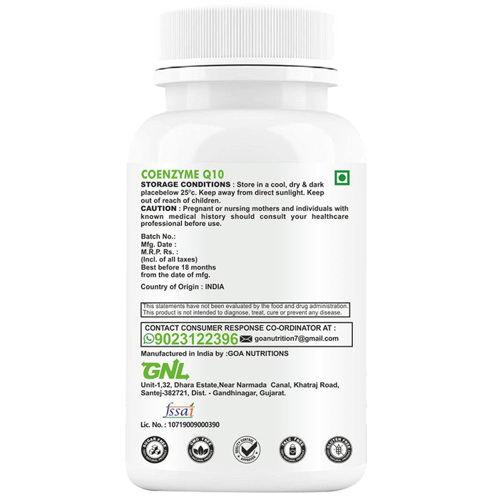 Goa Nutritions Coenzyme Q10 Enteric Coated Sustained Release Tablet Sugar Free