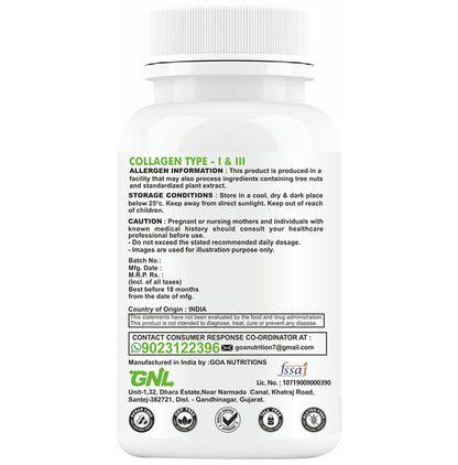 Goa Nutritions Collagen I & III Enteric Coated Sustained Release Tablet Sugar Free