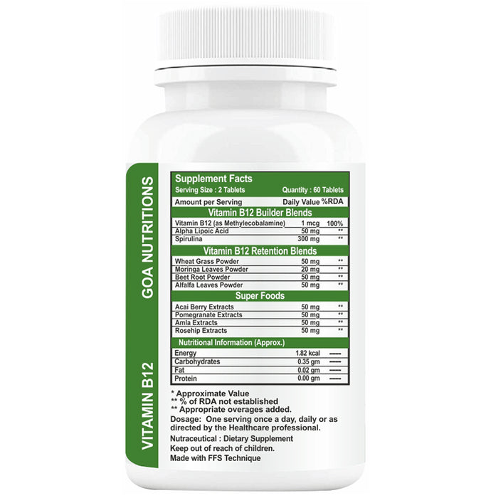 Goa Nutritions Vitamin B12 Plant Based Tablet Sugar Free