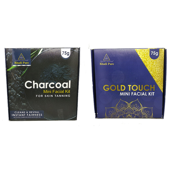 Khadi Pure Combo Pack of Charcoal Mini Facial Kit & Gold Touch Mini Facial Kit (75gm Each) - Classic Derma