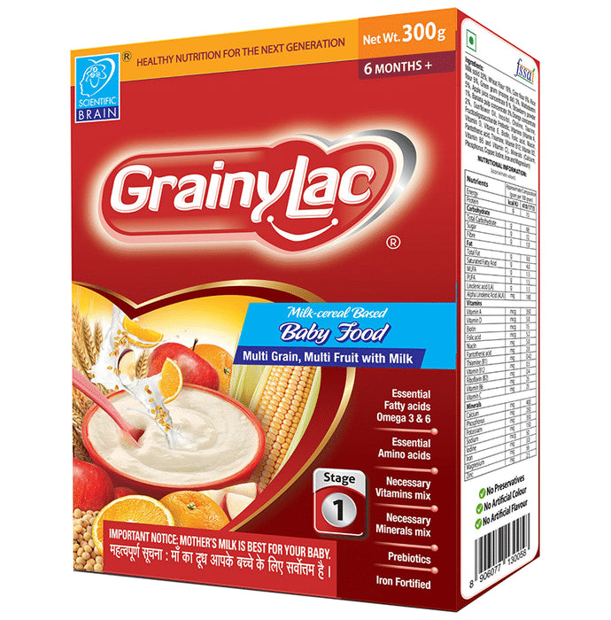 GrainyLac Multi Grain Multi Fruit with Milk Baby Food 6 Month Plus - Classic Derma