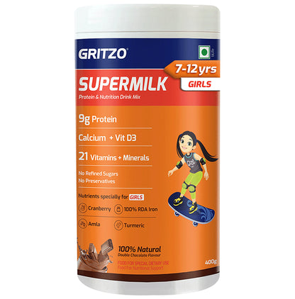 Gritzo SuperMilk Daily Nutrition 7-12 Yrs Girls Double Chocolate - Classic Derma