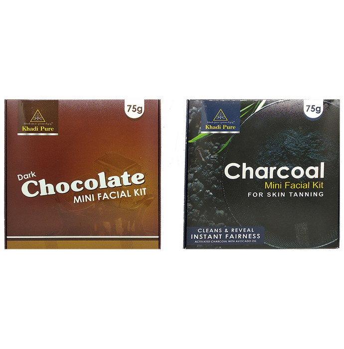 Khadi Pure Combo Pack of Dark Chocolate Mini Facial Kit & Charcoal Mini Facial Kit (75gm Each) - Classic Derma