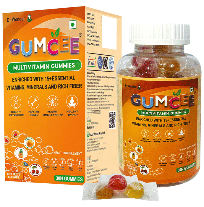 Gumcee Multivitamin Gummies with 15 Essential Vitamins (30 Each) Mix Fruit - Classic Derma