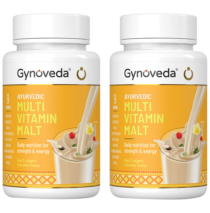 Gynoveda Ayurvedic Multi Vitamin Malt (250gm Each) for Strength & Energy | Ragi & Jaggery Chocolate - Classic Derma
