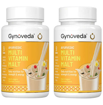 Gynoveda Ayurvedic Multi Vitamin Malt (250gm Each) for Strength & Energy | Ragi & Jaggery Chocolate - Classic Derma