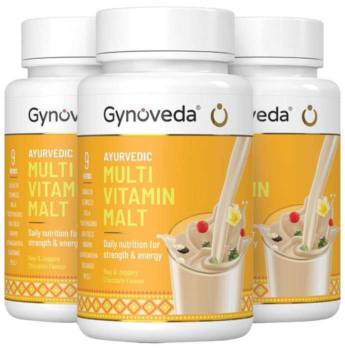 Gynoveda Ayurvedic Multi Vitamin Malt (250gm Each) for Strength & Energy | Ragi & Jaggery Chocolate - Classic Derma