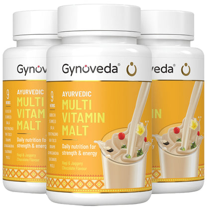Gynoveda Ayurvedic Multi Vitamin Malt (250gm Each) for Strength & Energy | Ragi & Jaggery Chocolate - Classic Derma