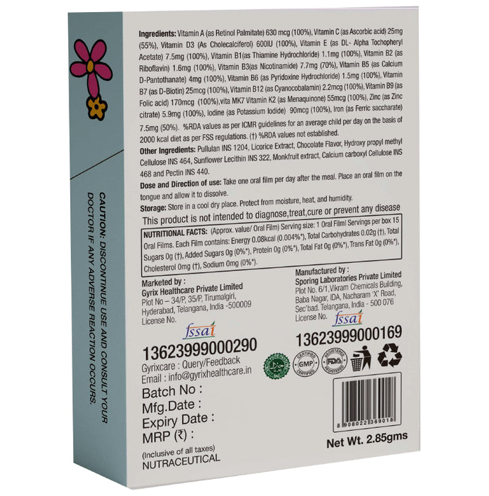 Gyrix Kids Multivitamin Oral Thin Film Chocolate