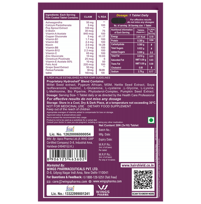 Hair Shield Black Tablet for Women
