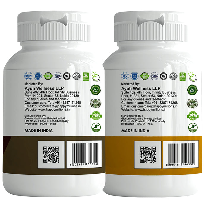 Happy Millions Combo Pack of Arjuna Tablets (30) & Ashwagandha Tablets (30)