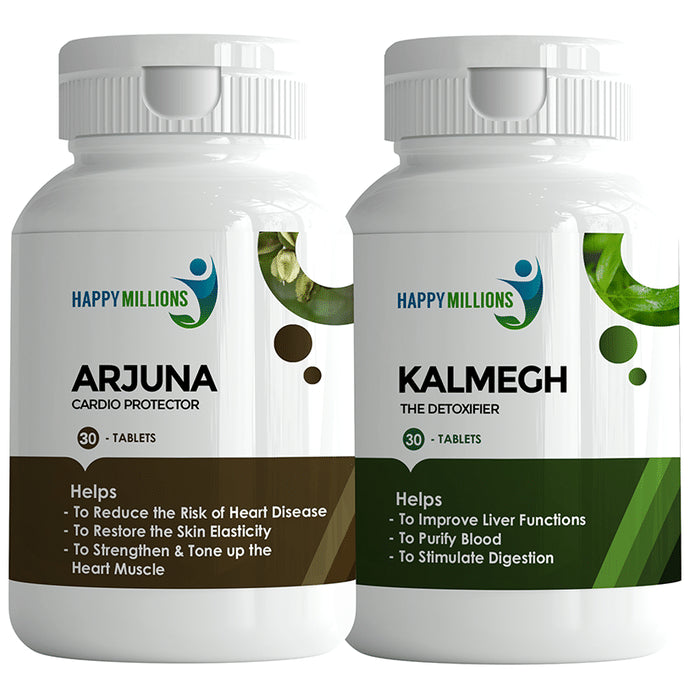 Happy Millions Combo Pack of Arjuna Tablets (30) & Kalmegh Tablets (30) - Classic Derma