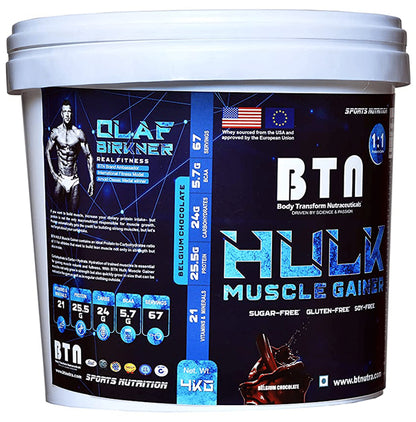 BTN Body Transform Nutraceuticals Hulk Muscle Gainer Powder Belgium Chocolate