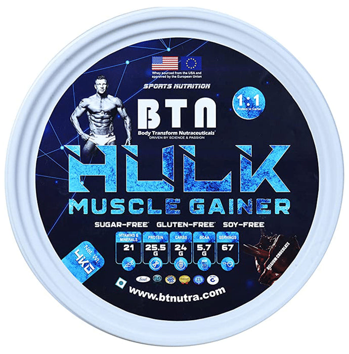 BTN Body Transform Nutraceuticals Hulk Muscle Gainer Powder Belgium Chocolate
