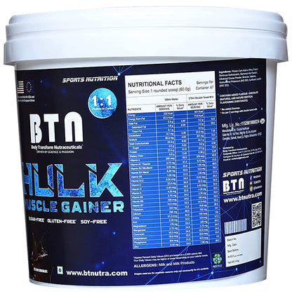 BTN Body Transform Nutraceuticals Hulk Muscle Gainer Powder Belgium Chocolate