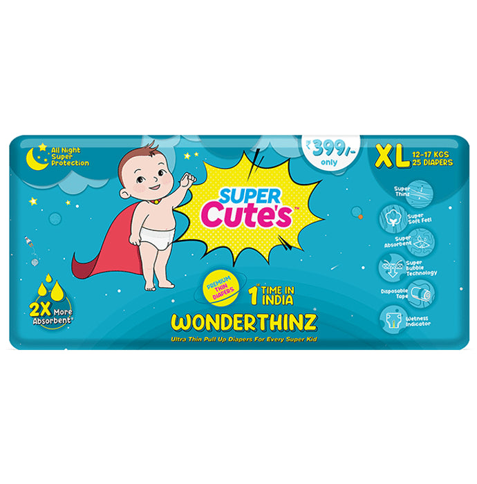 Super Cute's XL Wonderthinz Ultra Thin Pull Up Diaper (25 Each) - Classic Derma