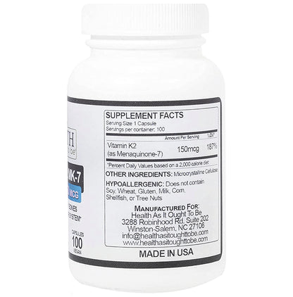 Health As It Ought To Be Vitamin K2 MK-7 150mcg Vegan Capsule