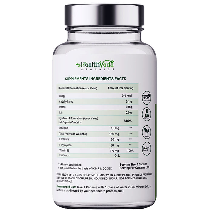 Health Veda Organics Melatonin + Tagar for Sleep & Relaxation | Vegicap
