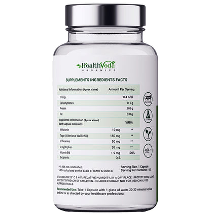 Health Veda Organics Melatonin + Tagar for Sleep & Relaxation | Vegicap