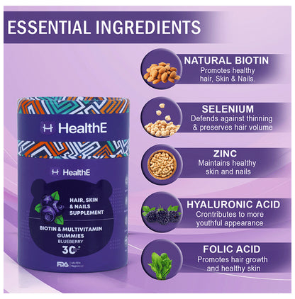 HealthE Biotin & Multivitamin Gummy Blueberry