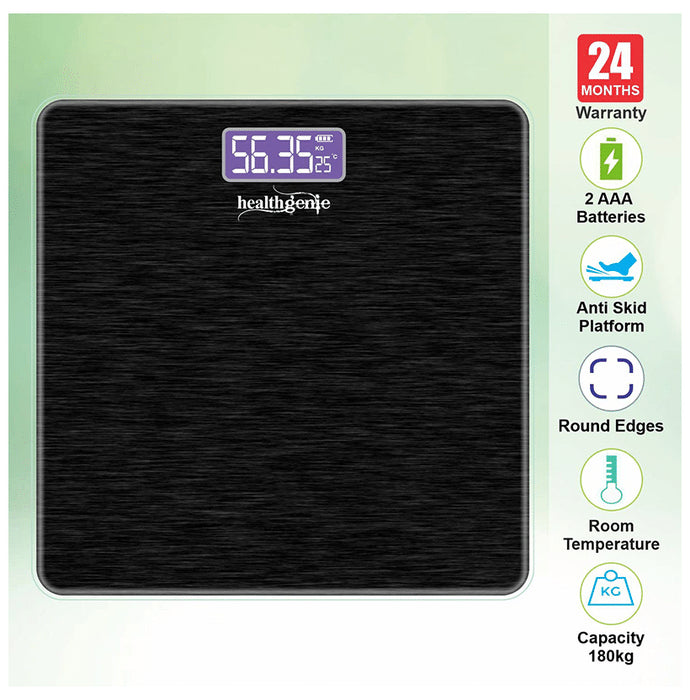 Healthgenie 3378 Electronic Digital Weighing Machine Brushed Black