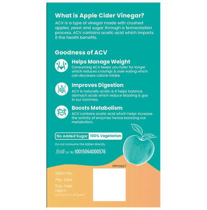 Healthkart Apple Cider Vinegar 750mg Effervescent Tablet (15 Each) Assorted