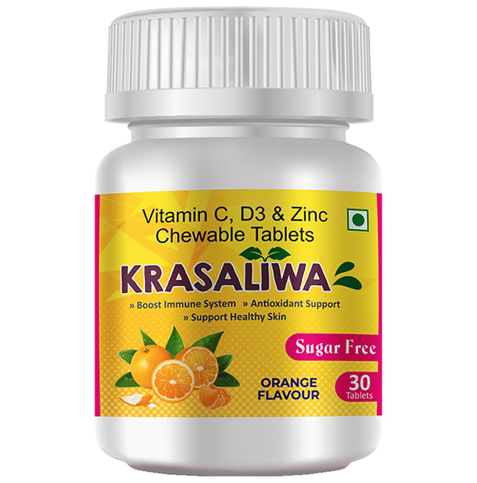 Krasaliwa Vitamin C, D3 & Zinc Chewable Tablet Orange Sugar Free - Classic Derma