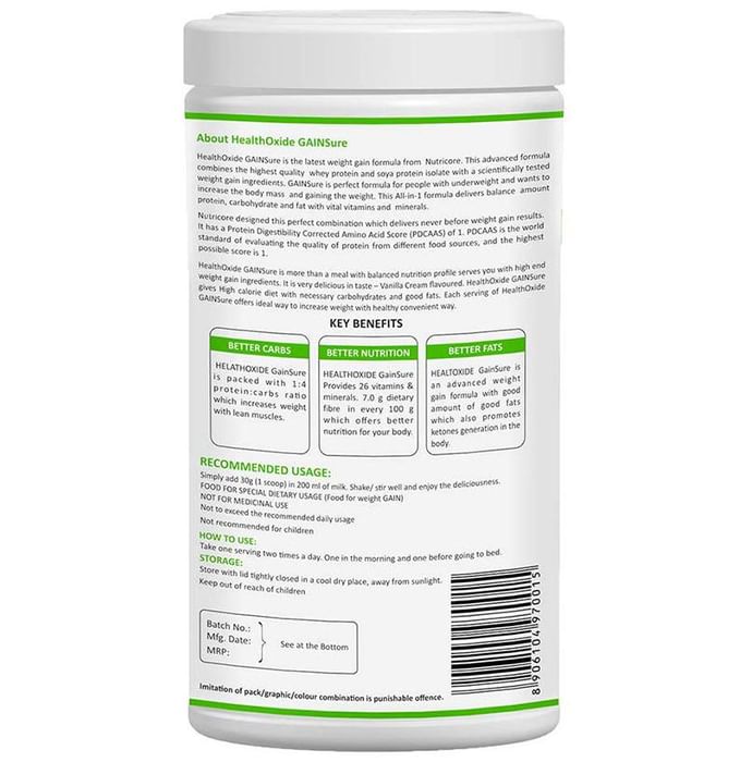 HealthOxide GainSure Protein Powder Cream Vanilla