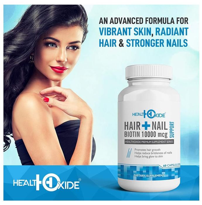 HealthOxide Hair + Nail Support Biotin 10000mcg Capsule