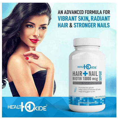 HealthOxide Hair + Nail Support Biotin 10000mcg Capsule