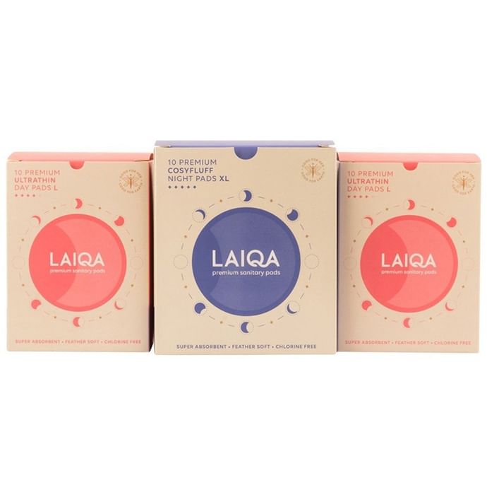 Laiqa Active Period Pack (20L + 10XL) with 3 Panty Liner Free) - Classic Derma