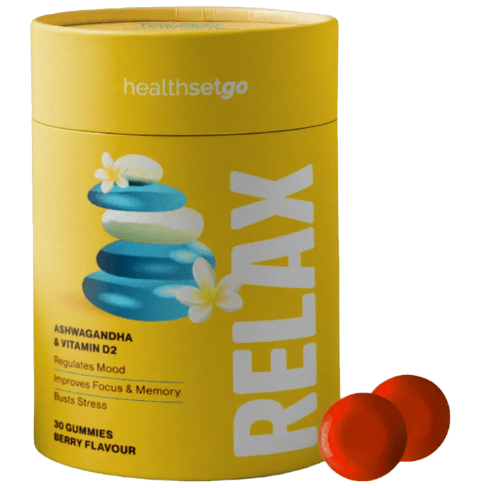 HealthSetGo Stress Relief Ashwagandha Gummies | Vitamin D | Boosts Mood & Focus | Adults & Kids Berry - Classic Derma