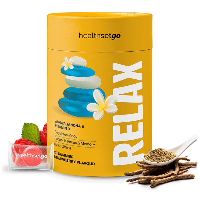 HealthSetGo Stress Relief Ashwagandha Gummies | Vitamin D | Boosts Mood & Focus | Adults & Kids Berry