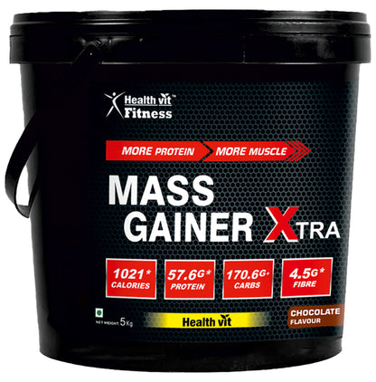 HealthVit Mass Gainer Xtra with Vitamins & Minerals Powder Chocolate - Classic Derma