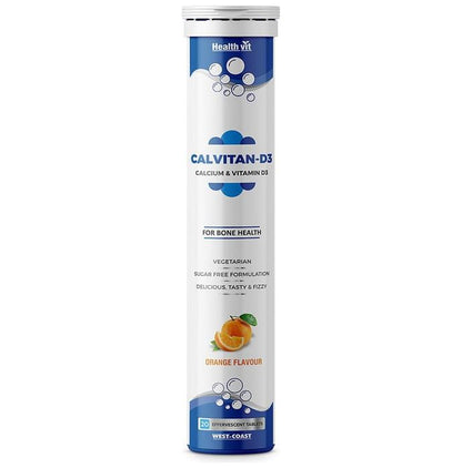 HealthVit Orange Sugar Free Cavitan-D3 Calcium & Vitamin D3 Effervescent Tablet - Classic Derma