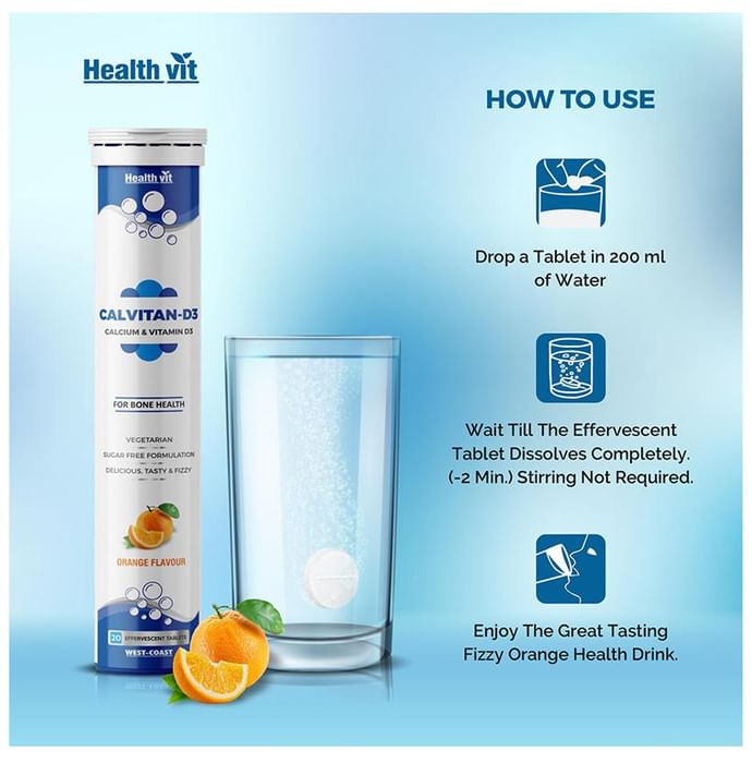 HealthVit Orange Sugar Free Cavitan-D3 Calcium & Vitamin D3 Effervescent Tablet