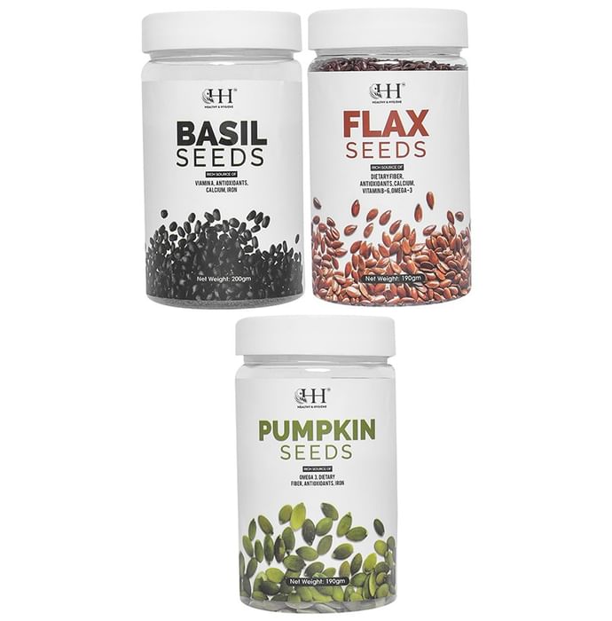 Healthy & Hygiene Combo Pack of Basil Seed 200gm, Flax Seed 190gm & Pumpkin Seed 190gm - Classic Derma